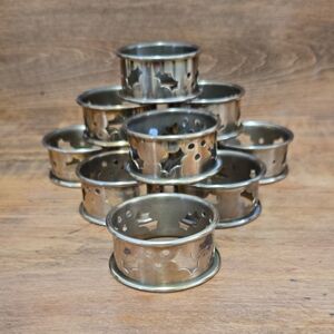 Holiday Holly Brass Napkin Rings Set Of Ten